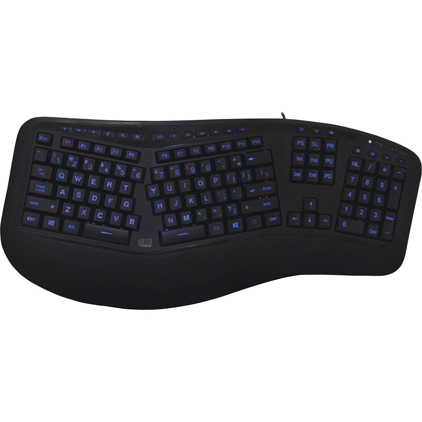 AKB-150EB - Adesso TRU-FORM 150 - 3-COLOR ILLUMINATED ERGONOMIC KEYBOARD