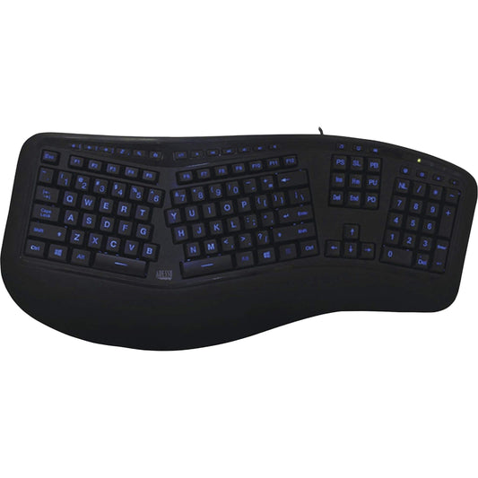 AKB-150EB - Adesso TRU-FORM 150 - 3-COLOR ILLUMINATED ERGONOMIC KEYBOARD