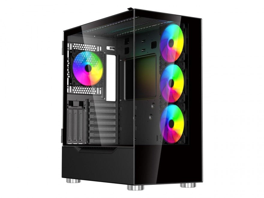 ARGB-Q3.R2-BK - DIYPC ARGB-Q3 Black Steel Tempered Glass Micro ATX Tower Computer Case