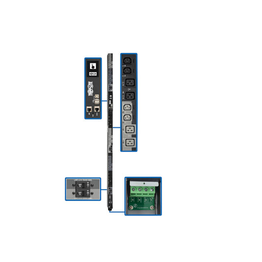 28.8KW 3-PHASE SWITCHED PDU W/LX PLATFORM, 220/230/240V OUTPUT, HARDWIRE, TOUCHS