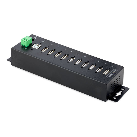 10-PORT INDUSTRIAL USB 2.0 HUB IS BUILT WITH A COLD-ROLLED STEEL HOUSING FOR TEM