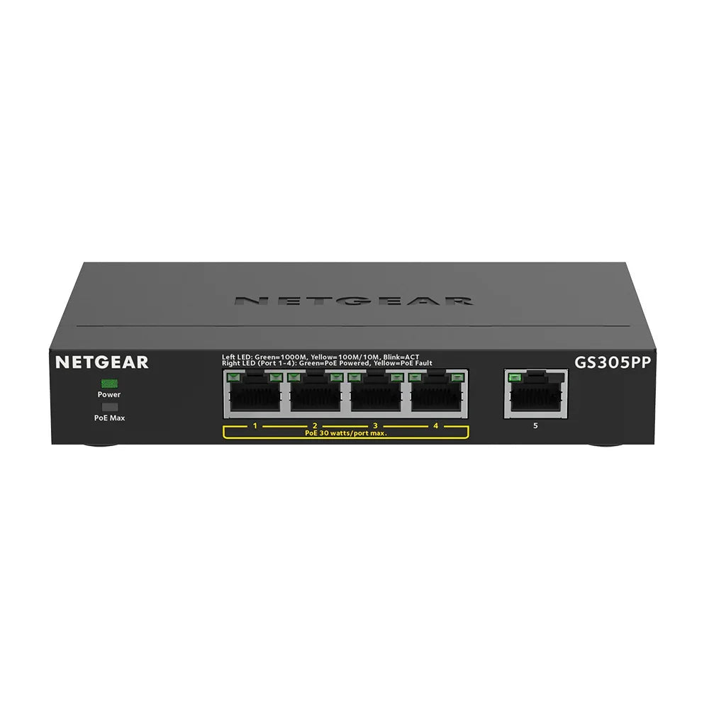 GS305PP-300EUS - Netgear 5-Port Gigabit Ethernet Unmanaged PoE+ Essentials Switch