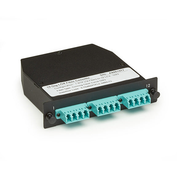 FOCA20M3-1MP12-12LC - Black Box MTP OM3 FIBER OPTIC LGX CASSETTE - (1) MTP 12 TO (12) LC TYPE A, GSA, TAA