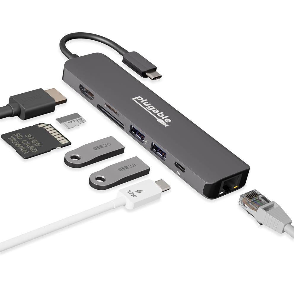 USBC-7IN1E - PLUGABLE TECHNOLOGIES PLUGABLE 7-IN-1 USB C HUB WITH ETHERNET