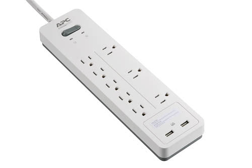 APC HOME OFFICE SURGEARREST 8 OUTLETS WITH 2 USB CHARGING PORTS (5V, 2.4A IN TOT