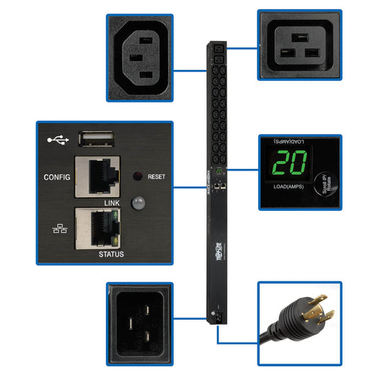 3.3/3.7KW SINGLE-PHASE MONITORED PDU WITH LX PLATFORM INTERFACE, 208/230V OUTLET