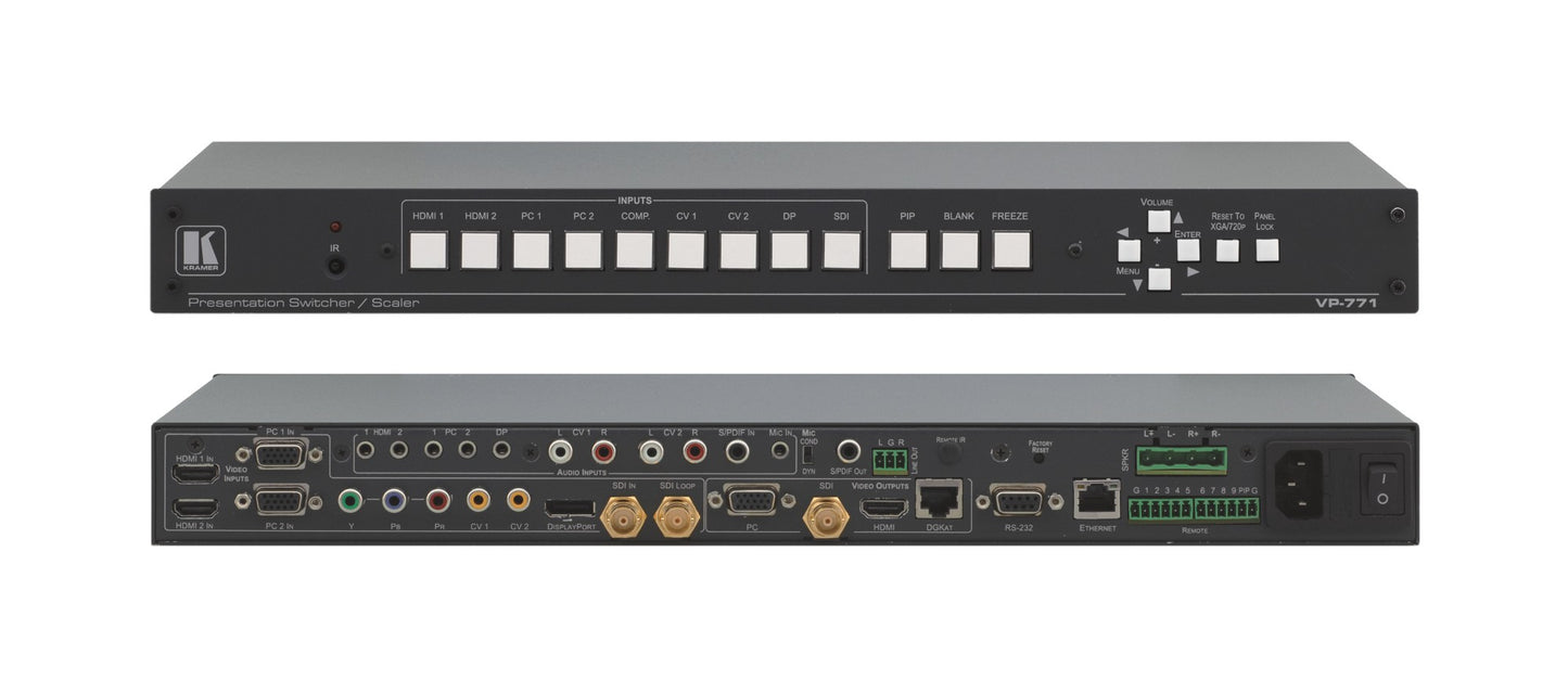 Kramer Electronics THE VP-771 IS A HIGH-QUALITY PRESENTATION SWITCHER AND SCALER FOR A VARIETY OF S