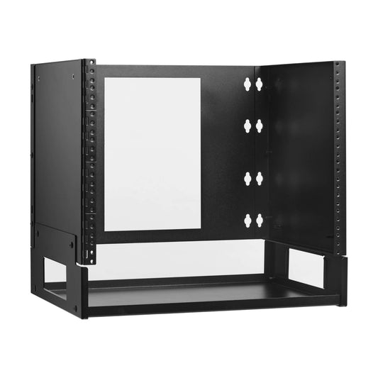 8U WALL-MOUNT BRACKET WITH SHELF FOR SMALL SWITCHES AND PATCH PANELS, HINGED