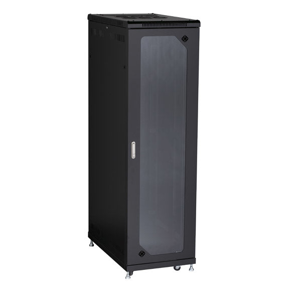 NETWORK CABINET - 42U, SPLIT REAR DOOR, 24"W X 40"D, TEMPERED GLASS FRONT, GSA,