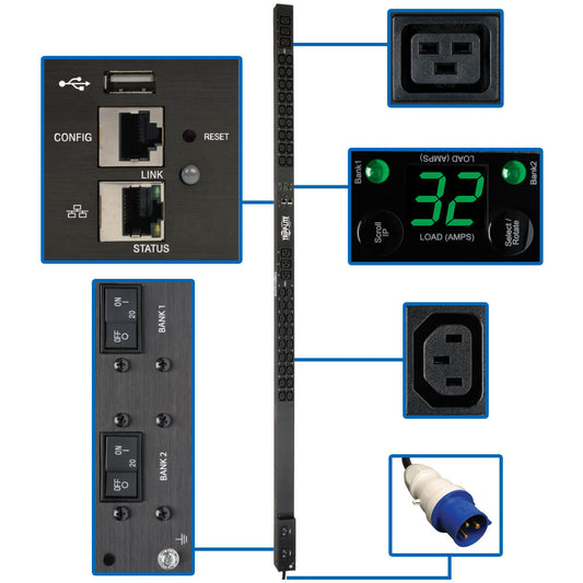 7.4KW SINGLE-PHASE MONITORED PDU WITH LX PLATFORM INTERFACE, 230V OUTLETS (36 C1