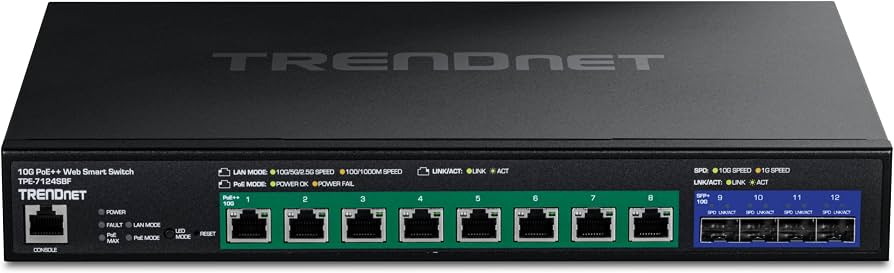 TPE-7124SBF - TRENDnet 8-Port 10G PoE++ 4-Port 10G SFP+ Smart Managed Switch
