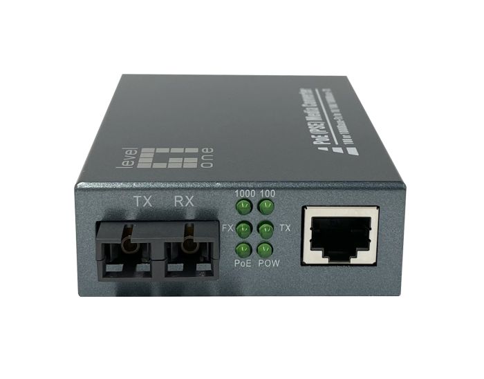 GVT-2014 - LevelOne 1Gbps RJ45-to-SC Single-Mode PoE+ Media Converter
