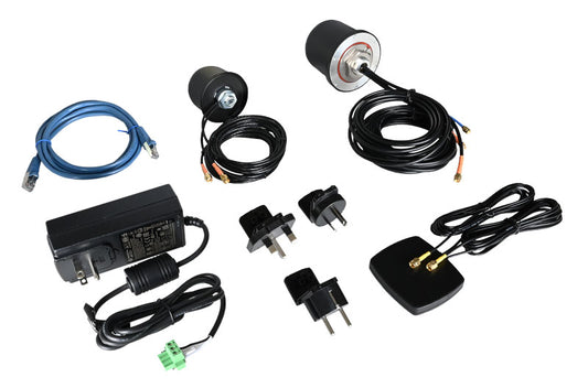 CONTAINS: AC/DC POWER SUPPLY, 12VDC; US, EU, UK POWER CORDS; ETHERNET CABLE; CEL