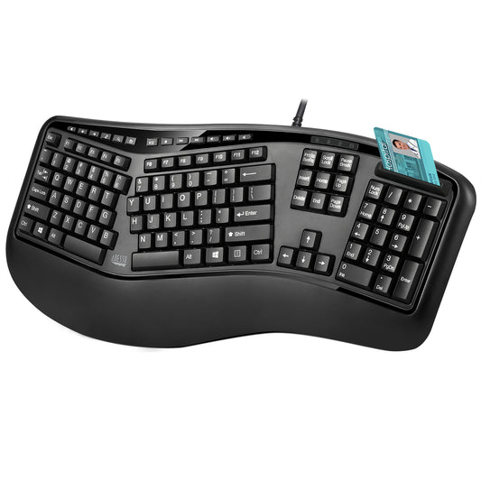 AKB-150SB-TAA - Adesso TAA COMPLIANT USB DESKTOP ERGONOMIC KEYBOARD BUILT-IN SMARTCARD READER