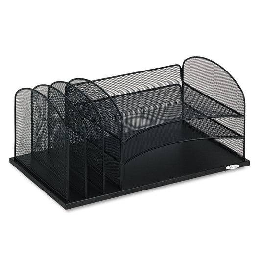 3254BL - Safco Desk Organizer Six Sections Steel Mesh 19 3/8 x 11 3/8 x 8 Black