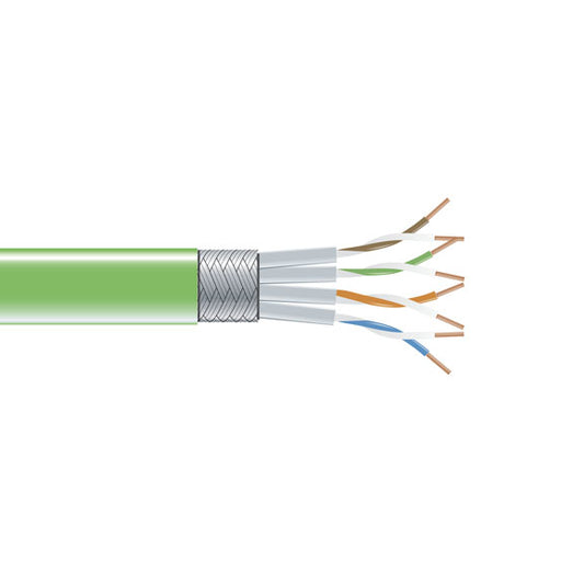 CAT6 250-MHZ STRANDED ETHERNET BULK CABLE - SHIELDED (S/FTP), CM PVC, GREEN, 100