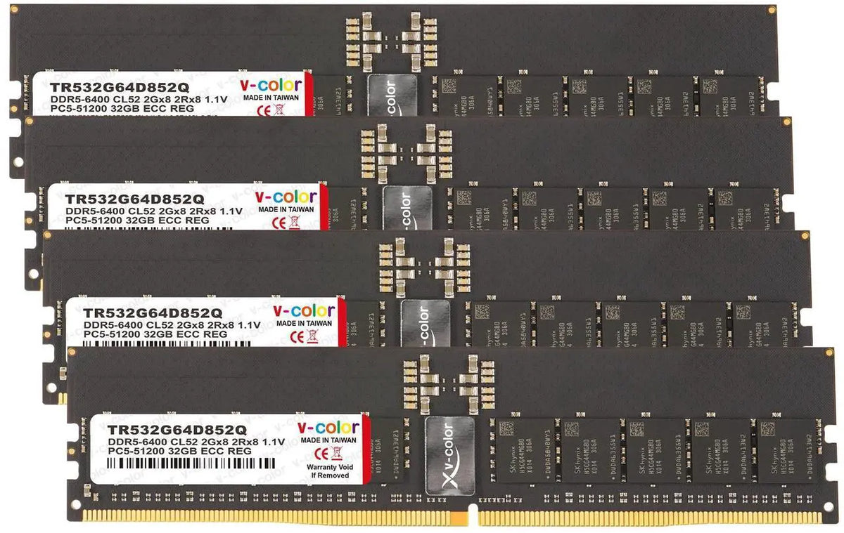 TR532G64D852Q - V-COLOR 128GB (32GBx4) DDR5 6400MT/s PC5-51200 CL52 1.1V ECC R-DIMM Registered Memory