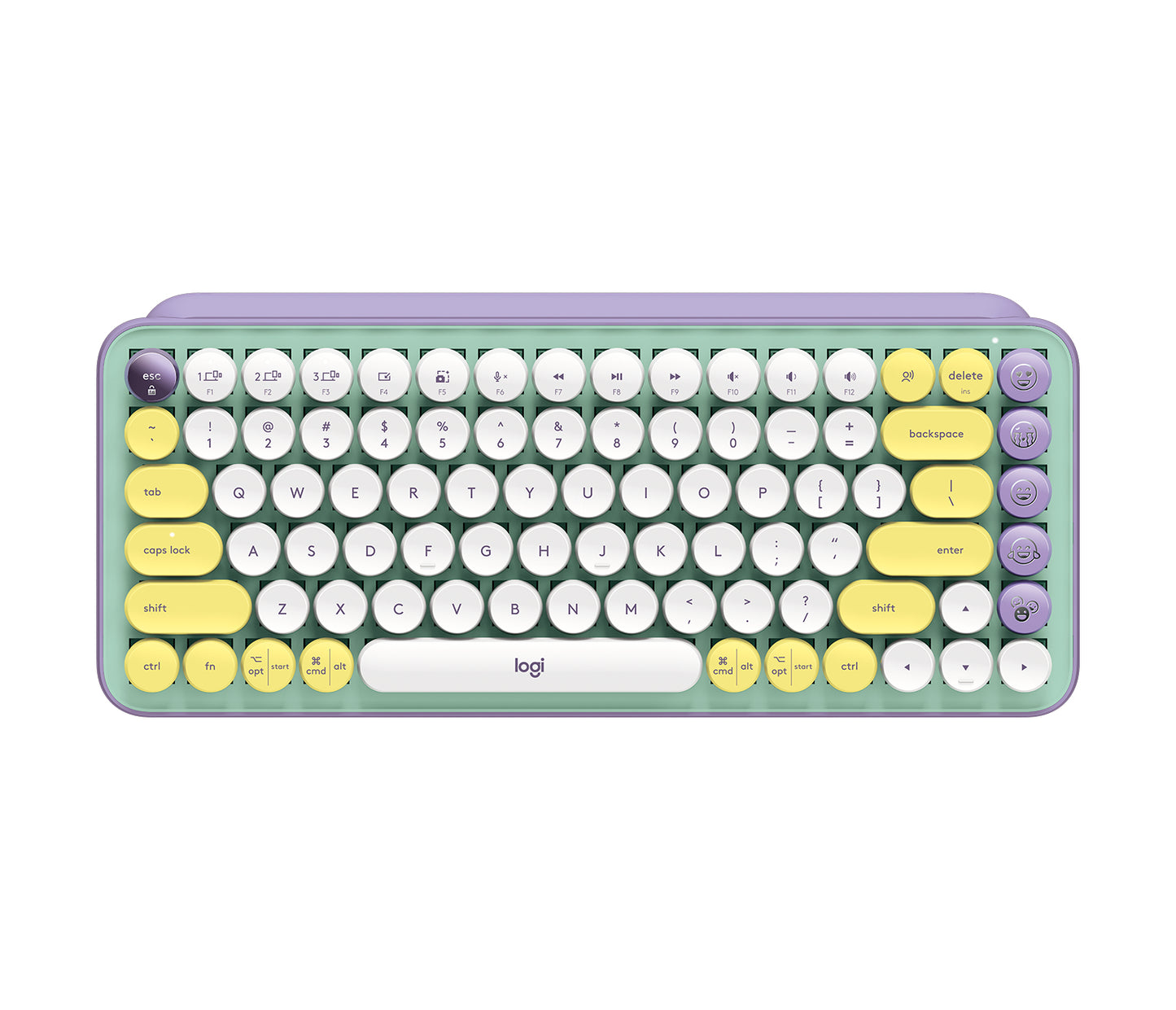 Logitech Pop Keys keyboard RF Wireless + Bluetooth Mint color, Violet, White, Yellow