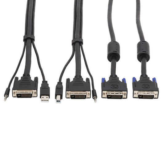 DUAL DVI KVM CABLE KIT - DVI, USB, 3.5 MM AUDIO (3XM/3XM) + DVI (M/M), 1080P, 10