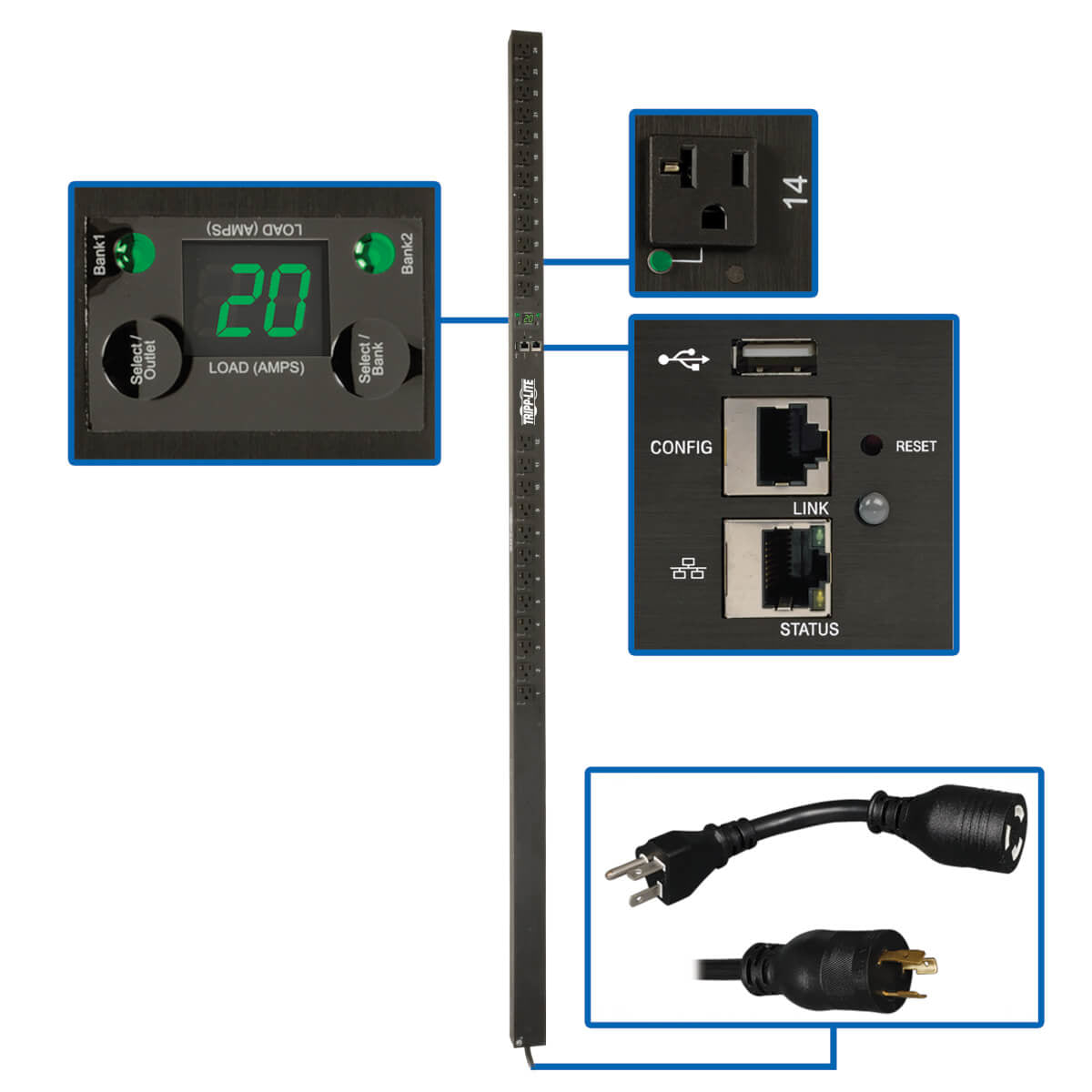 1.9KW SINGLE-PHASE MONITORED PER-OUTLET PDU LX PLATFORM, 24 5-15/20R OUTLETS (12