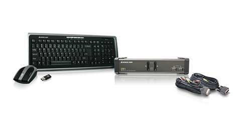 GCS1102-KM1 - iogear 2 PORT DVI KVM AND WIRELESS KEYBOARD/ MOUSE COMBO INCLUDES PERIPEHERAL SHARING,