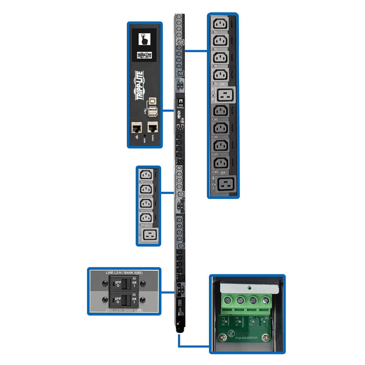 28.8KW 3-PHASE SWITCHED PDU, LX PLATFORM INTERFACE, 220/230/240V OUTLETS (24 C13