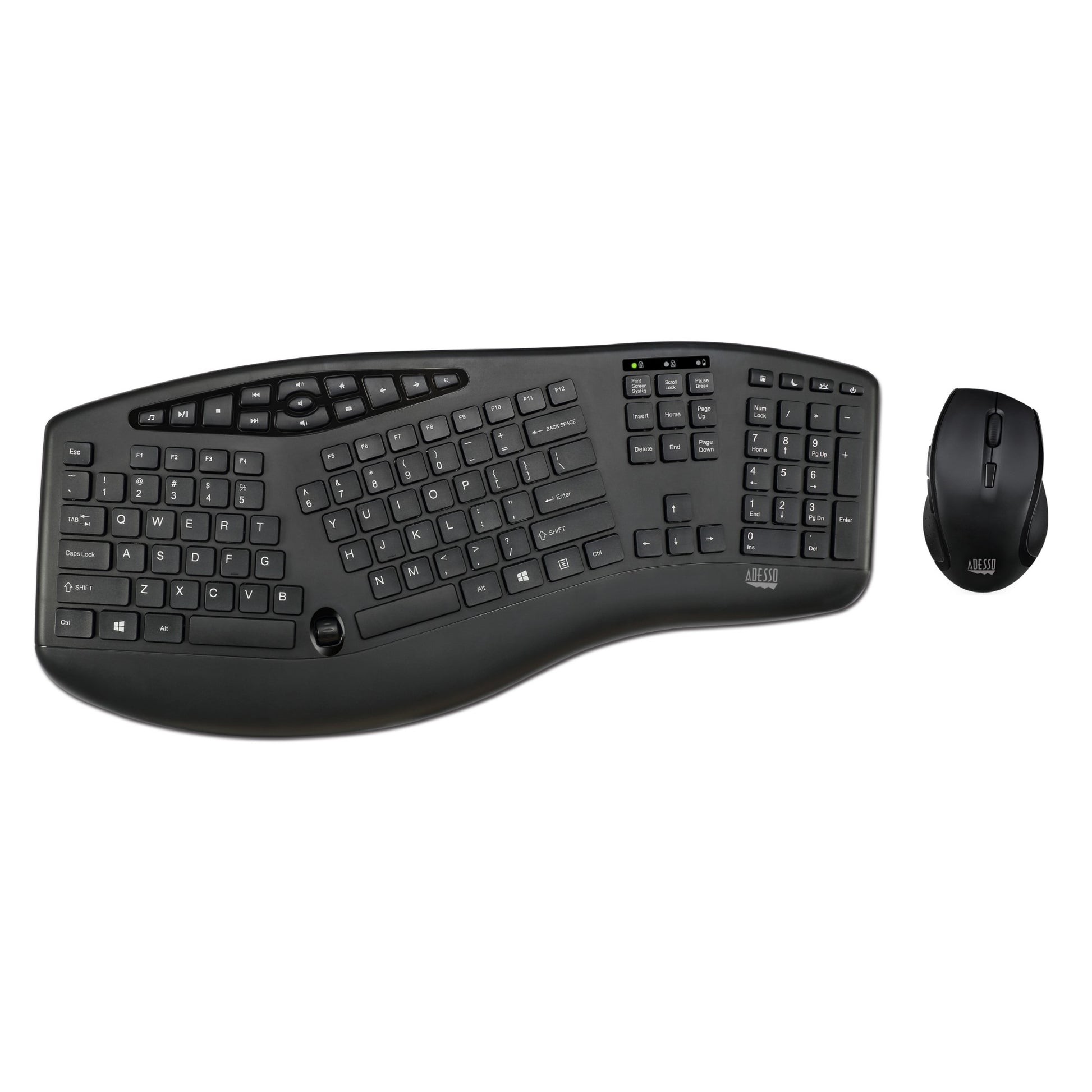 WKB-1600CB - Adesso SLIM MULTIMEDIA 2.4GHZ WIRELESS ERGONOMIC DESKTOP KEYBOARD, WITH LOW PROF