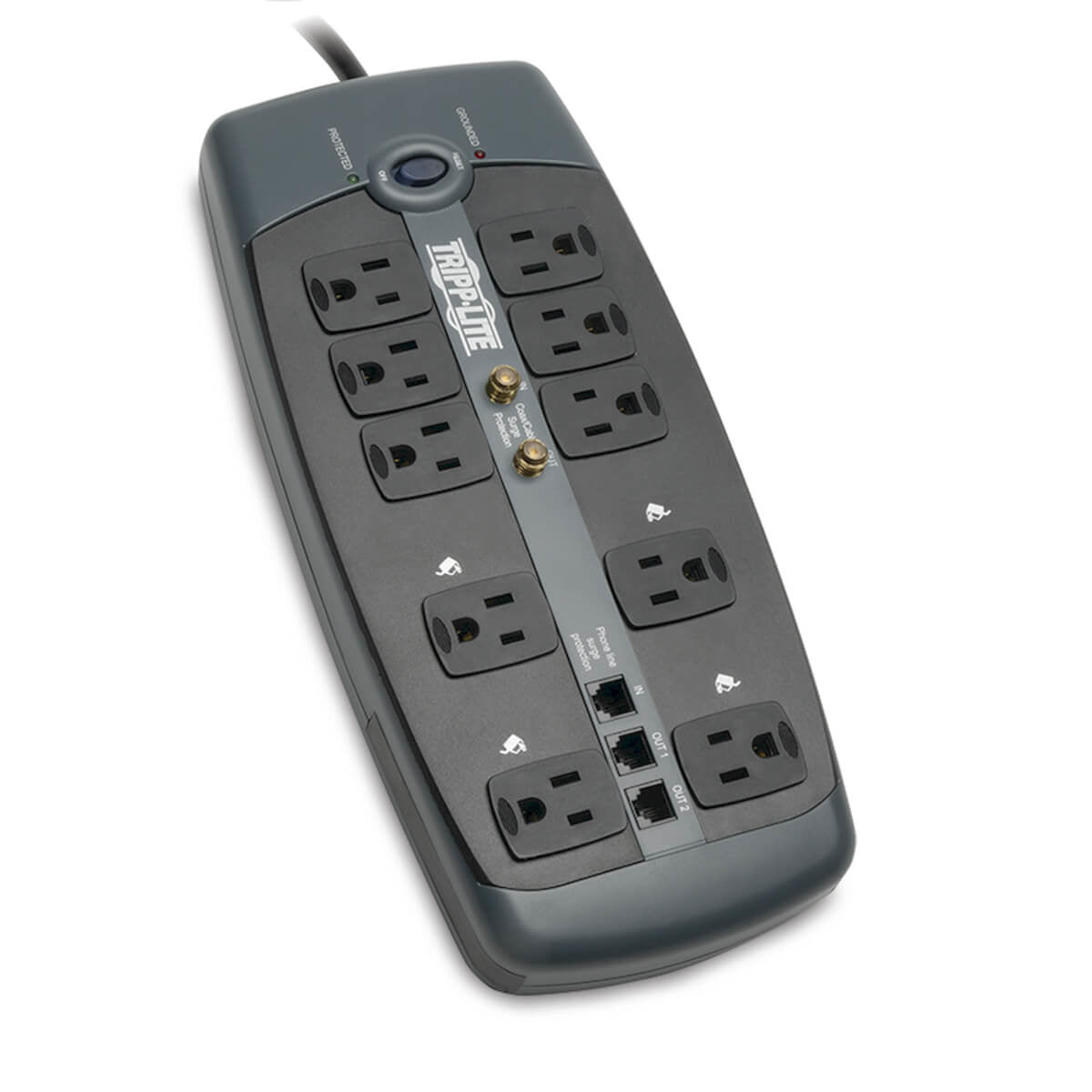 Tripp Lite TLP1008TELTV surge protector Black 10 AC outlet(s) 120 V 94.5" (2.4 m)