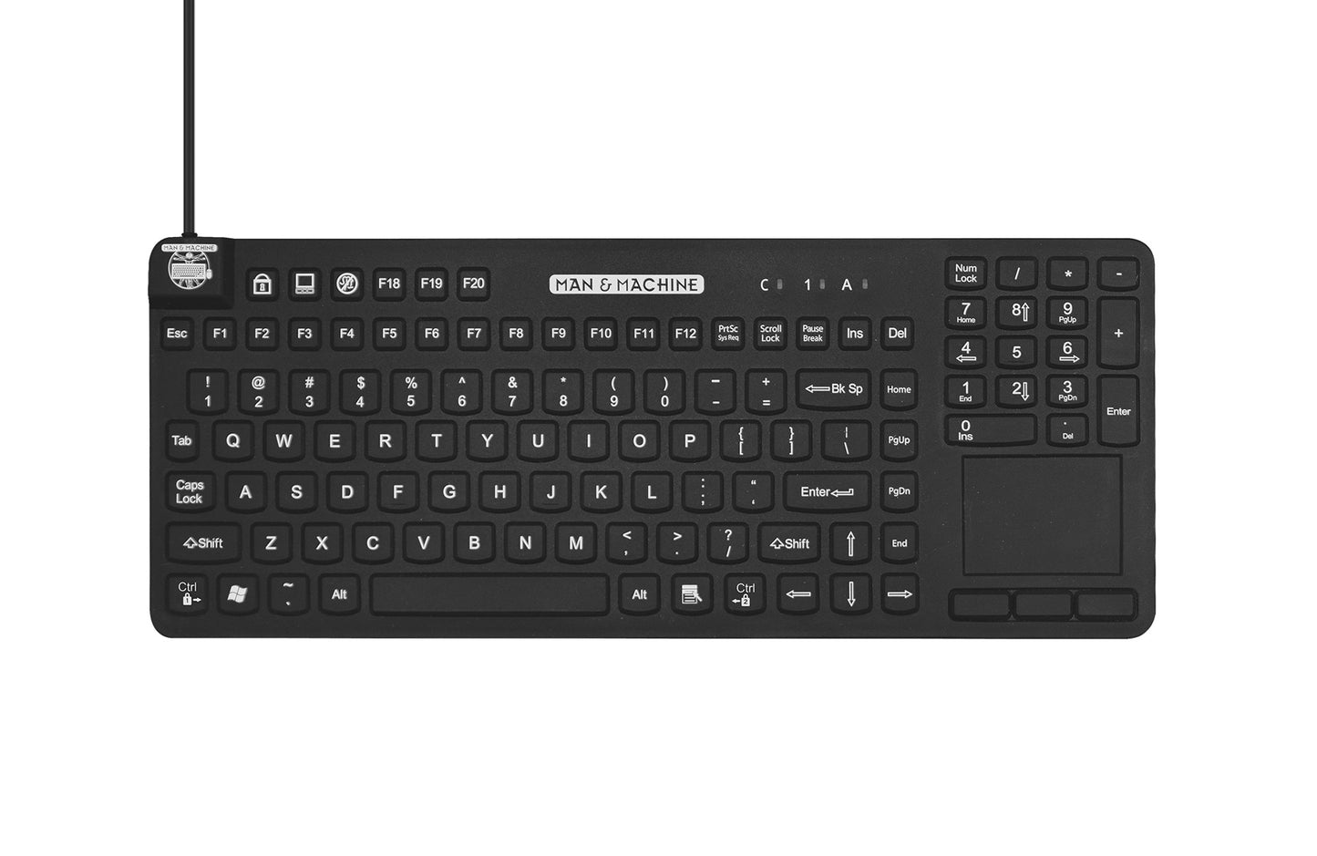 RCTLP/BKL/B5 - Man & Machine REALLYCOOLTOUCH BACKLIGHT KEYBOARD - HYGIENIC BLACK, USB, FULL-SIZE, WATERPROOF,