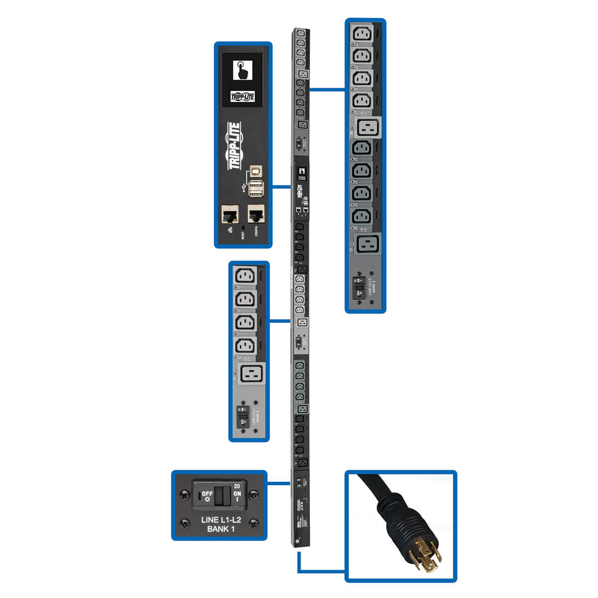 Tripp Lite PDU3EVSR10L1530 power distribution unit (PDU) 30 AC outlet(s) 0U Black, Gray