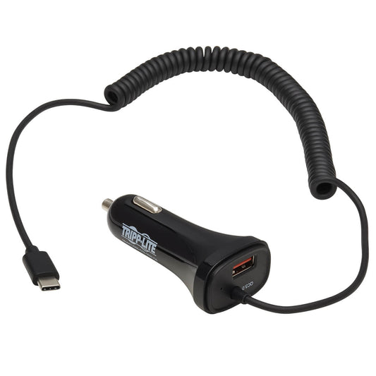 U280-C02-30W-C6 - Tripp Lite DUAL-PORT USB CAR CHARGER WITH 30W CHARGING USB-C (18W) QC 3.0, USB-A (12W), COI
