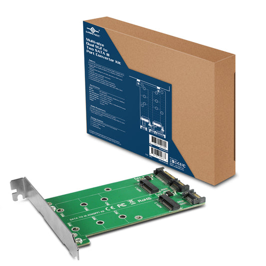 UGT-M2ST220 - VANTEC THE MULTI-SIZE DUAL M.2 TO TWO SATA III PORT CONVERTER KIT ALLOWS FOR FLEXIBLE I