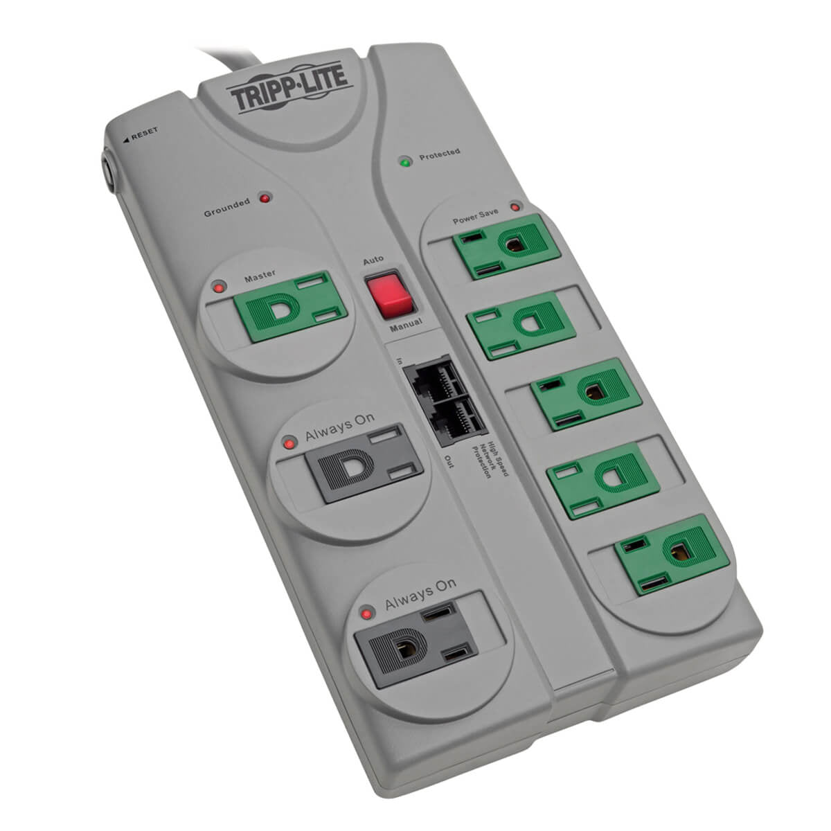 Tripp Lite TLP808NETG surge protector Gray 8 AC outlet(s) 120 V 94.5" (2.4 m)