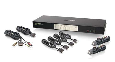 GCS1644 - iogear 4 PORT DUAL VIEW DUAL LINK DVI KVM SWITCH WITH AUDIO, USB 2.0 HUB AND CABLES
