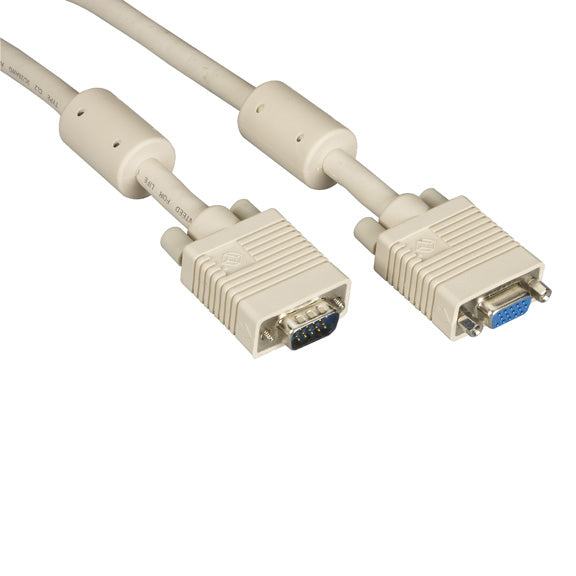 VGA VIDEO CABLE WITH FERRITE CORE - MALE/FEMALE, BEIGE, 20-FT. (6.0-M)