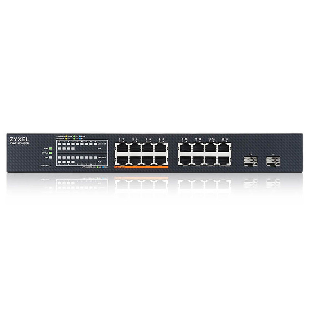 XMG1915-18EP - Zyxel 16-Port 2.5GbE PoE++ 2-Port 10G SFP+ Smart Managed Switch