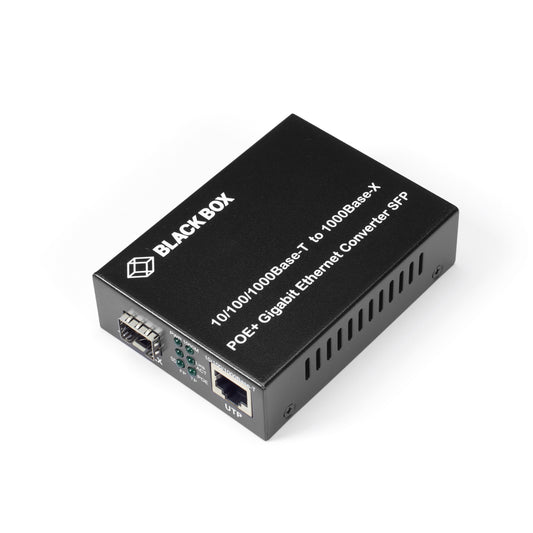 LGC215A-R2 - Black Box Pure Networking Gigabit Ethernet (1000-Mbps) PoE+ Media Converter - 10/100/1000-Mbps Copper to 1000-Mbps Fiber SFP