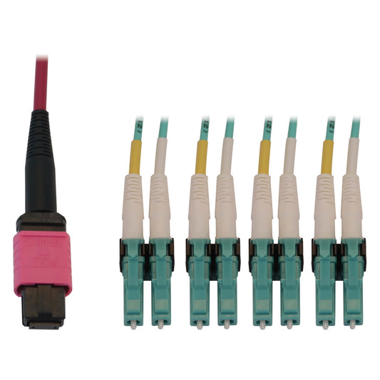 Tripp Lite N845X-03M-8L-MG fiber optic cable 118.1" (3 m) MPO/MTP 4x LC OFNR OM4 Aqua color, Black, Magenta