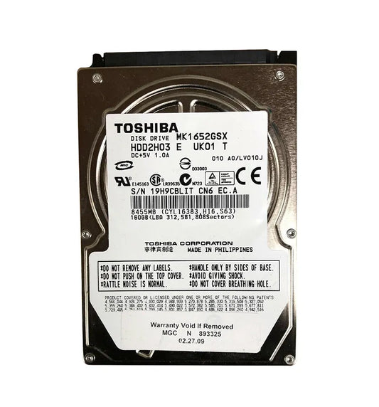 MK1652GSX - Toshiba 160GB SATA 3G 5.4K 2.5IN