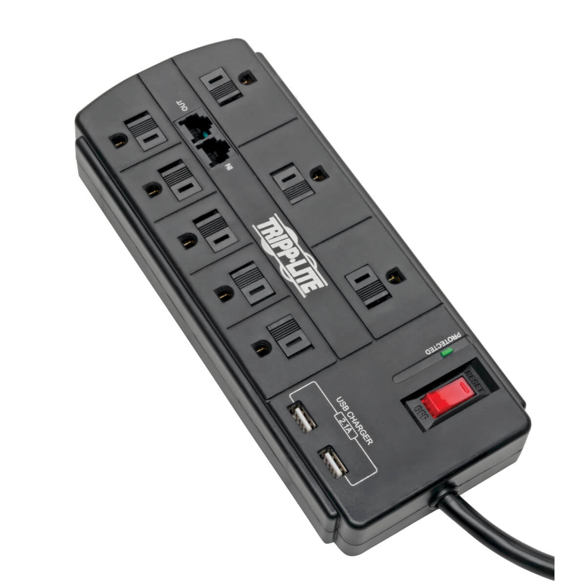 TLP88TUSBB - Tripp Lite SURGE PROTECTOR 8-OUTLET 2 USB CHARGING PORTS TEL/MODEM 8FT CORD