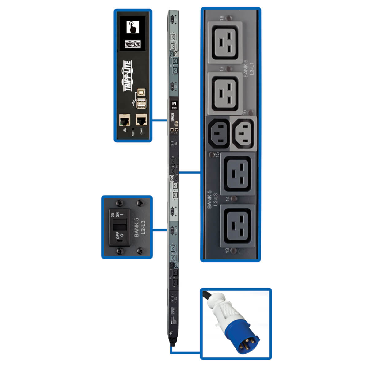 16.2KW 3-PHASE MONITORED PER-OUTLET PDU - LX PLATFORM, 12 C19 & 6 C13 OUTLETS (2