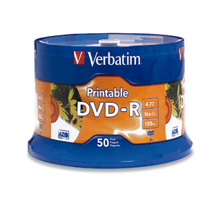 95137 - Verbatim DISC, DVD-R, 4.7GB, 16X, BRANDEDWHT IJ 50/PK SPINDEL