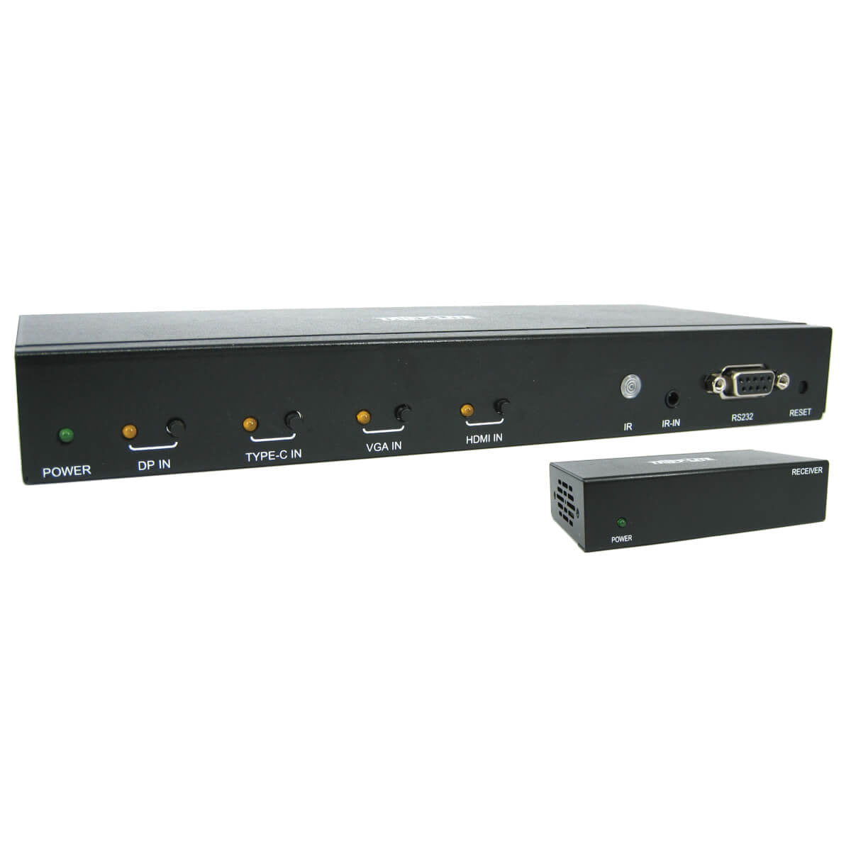 4-PORT MULTI-FORMAT PRESENTATION SWITCH OVER CAT6 EXTENDER WITH POC, 4K 60HZ 4:4