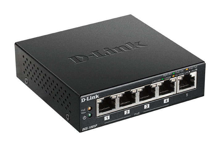 D-Link DGS-1005P network switch Unmanaged L2 Gigabit Ethernet (10/100/1000) Power over Ethernet (PoE) Black