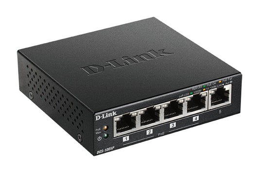 D-Link DGS-1005P network switch Unmanaged L2 Gigabit Ethernet (10/100/1000) Power over Ethernet (PoE) Black