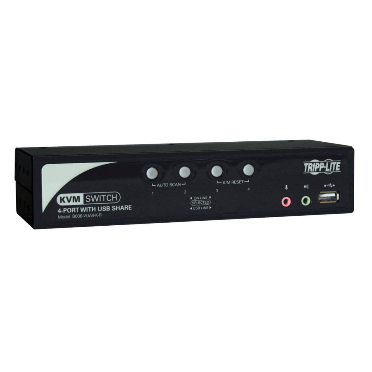 4-PORT DESKTOP KVM SWITCH AUDIO, 2-PORT USB, ON-SCREEN DISPLAY & CABLES