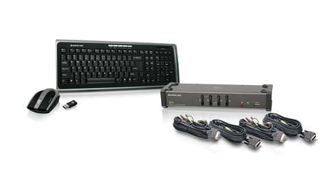GCS1104-KM1 - iogear 4 PORT DVI KVM AND WIRELESS KEYBOARD/ MOUSE COMBO INCLUDES PERIPEHERAL SHARING,