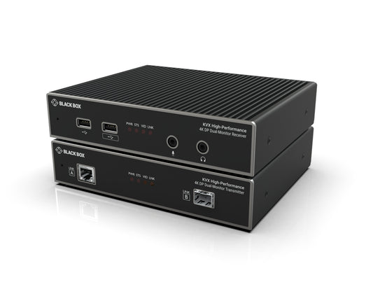 KVM EXTENDER OVER CATX/FIBER - DUAL-MONITOR, 4K DISPLAYPORT, USB 2.0 HUB, SERIAL