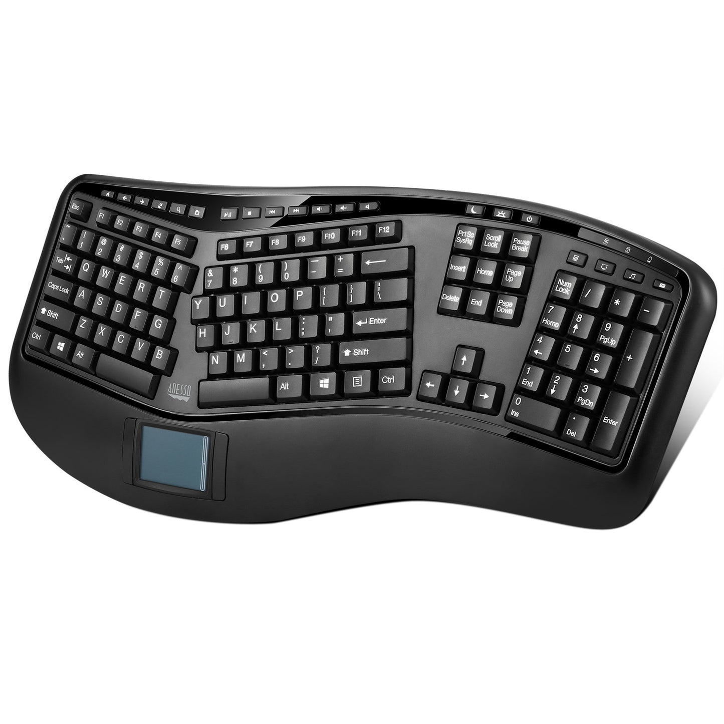 WKB-4500UB - Adesso 2.4GHZ WIRELESS TRU-FORM MEDIA 3D ERGONOMIC TOUCHPAD KEYBOARD, WITH SP