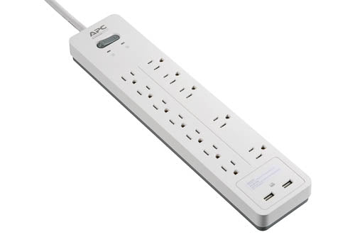 APC HOME OFFICE SURGEARREST 12 OUTLETS WITH 2 USB CHARGING PORTS (5V, 2.4A IN TO